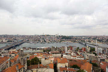 Houses and public buildings densely cover an area of Istanbul, Turkey