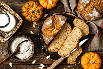 Sticker - Pumpkin bread. Homemade rye wholemeal yeast-free bread with pumpkins