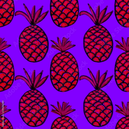 Creative seamless pattern with hand drawn abstract pineapples. Fruity fashion...