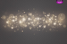 The Dust Is Yellow. Yellow Sparks And Golden Stars Shine With Special Light. Vector Sparkles On A Transparent Background. Christmas Light Effect. Sparkling Magical Dust Particles.