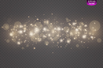 the dust is yellow. yellow sparks and golden stars shine with special light. vector sparkles on a tr