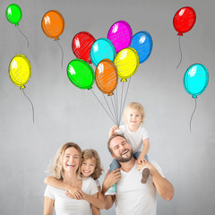 Wall Mural - Parents with children having fun at home