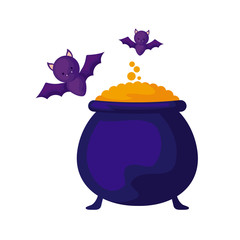 Sticker - cauldron of halloween with bats flying