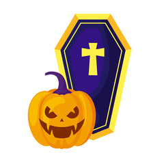 Canvas Print - halloween pumpkin with coffin isolated icon