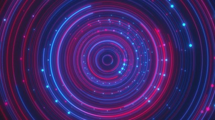 Wall Mural - Looped animation. Abstract background with moving through bright circles in red and blue color. Modern colorful wallpaper. 3d rendering.