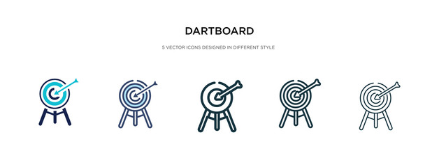 Wall Mural - dartboard icon in different style vector illustration. two colored and black dartboard vector icons designed in filled, outline, line and stroke style can be used for web, mobile, ui