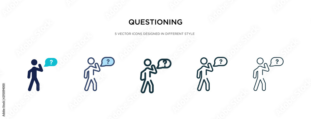 questioning icon in different style vector illustration. two colored and black questioning vector icons designed in filled, outline, line and stroke style can be used for web, mobile, ui - obrazy, fototapety, plakaty 