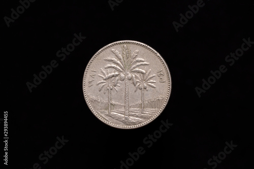 Photographie Old Iraqi 50 fils coin from 1981, obverse showing three palm trees in the foreground