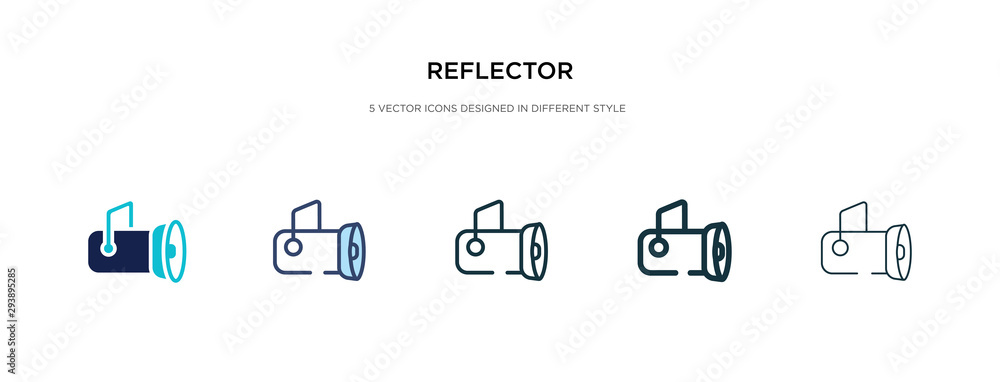 reflector icon in different style vector illustration. two colored and black reflector vector icons designed in filled, outline, line and stroke style can be used for web, mobile, ui - obrazy, fototapety, plakaty 