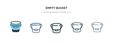 Empty Bucket Icon In Different Style Vector Illustration. Two Colored And Black Empty Bucket Vector Icons Designed In Filled, Outline, Line And Stroke Style Can Be Used For Web, Mobile, Ui