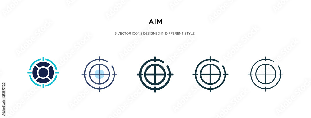 aim icon in different style vector illustration. two colored and black aim vector icons designed in filled, outline, line and stroke style can be used for web, mobile, ui - obrazy, fototapety, plakaty 