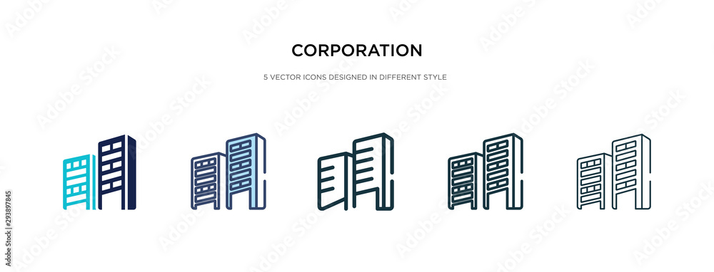 corporation icon in different style vector illustration. two colored and black corporation vector icons designed in filled, outline, line and stroke style can be used for web, mobile, ui - obrazy, fototapety, plakaty 