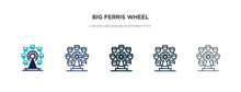 Big Ferris Wheel Icon In Different Style Vector Illustration. Two Colored And Black Big Ferris Wheel Vector Icons Designed In Filled, Outline, Line And Stroke Style Can Be Used For Web, Mobile, Ui