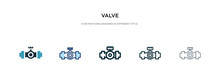 Valve Icon In Different Style Vector Illustration. Two Colored And Black Valve Vector Icons Designed In Filled, Outline, Line And Stroke Style Can Be Used For Web, Mobile, Ui
