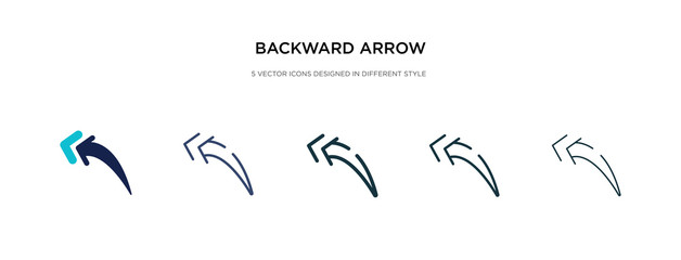 backward arrow icon in different style vector illustration. two colored and black backward arrow vector icons designed in filled, outline, line and stroke style can be used for web, mobile, ui