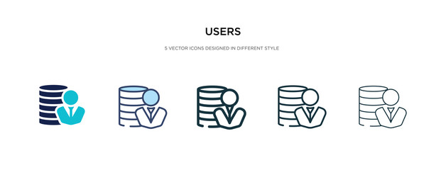 Wall Mural - users icon in different style vector illustration. two colored and black users vector icons designed in filled, outline, line and stroke style can be used for web, mobile, ui