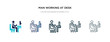 © zaurrahimov - man working at desk icon in different style vector illustration. two colored and black man working at desk vector icons designed in filled, outline, line and stroke style can be used for web,