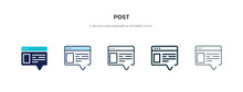 Post Icon In Different Style Vector Illustration. Two Colored And Black Post Vector Icons Designed In Filled, Outline, Line And Stroke Style Can Be Used For Web, Mobile, Ui