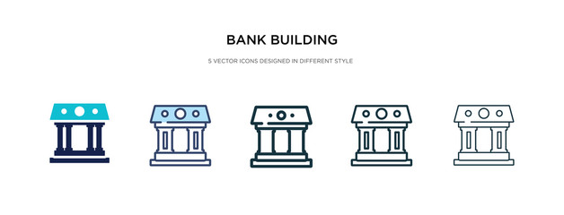 bank building icon in different style vector illustration. two colored and black bank building vector icons designed in filled, outline, line and stroke style can be used for web, mobile, ui