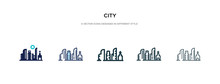 City Icon In Different Style Vector Illustration. Two Colored And Black City Vector Icons Designed In Filled, Outline, Line And Stroke Style Can Be Used For Web, Mobile, Ui