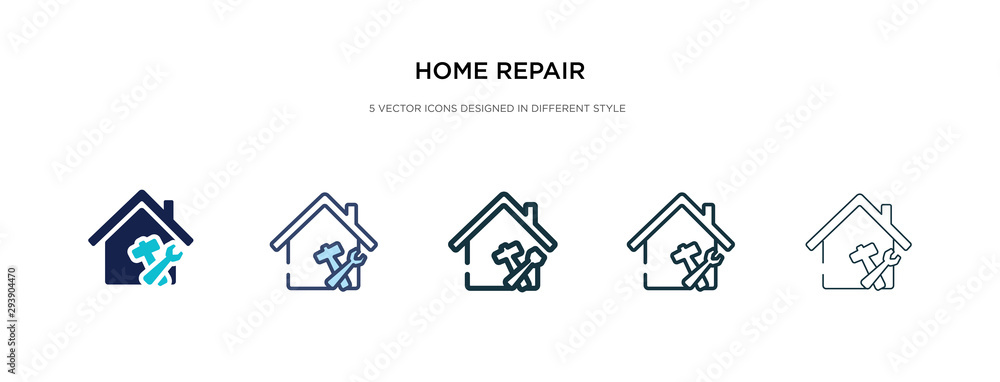home repair icon in different style vector illustration. two colored and black home repair vector icons designed in filled, outline, line and stroke style can be used for web, mobile, ui - obrazy, fototapety, plakaty 