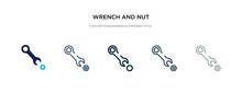 Wrench And Nut Icon In Different Style Vector Illustration. Two Colored And Black Wrench And Nut Vector Icons Designed In Filled, Outline, Line Stroke Style Can Be Used For Web, Mobile, Ui