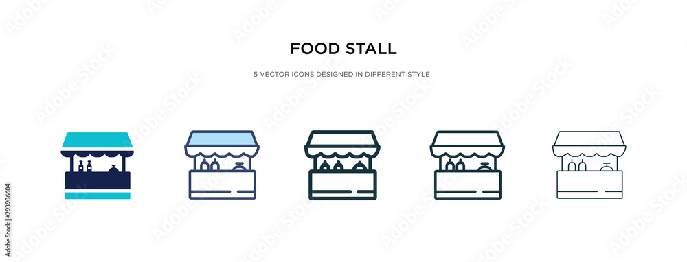 food stall icon in different style vector illustration. two colored and black food stall vector icons designed in filled, outline, line and stroke style can be used for web, mobile, ui - obrazy, fototapety, plakaty 