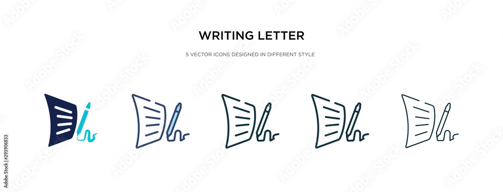 writing letter icon in different style vector illustration. two colored and black writing letter vector icons designed in filled, outline, line and stroke style can be used for web, mobile, ui - obrazy, fototapety, plakaty 