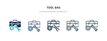 Tool Bag Icon In Different Style Vector Illustration. Two Colored And Black Tool Bag Vector Icons Designed In Filled, Outline, Line And Stroke Style Can Be Used For Web, Mobile, Ui