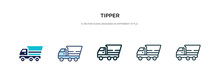 Tipper Icon In Different Style Vector Illustration. Two Colored And Black Tipper Vector Icons Designed In Filled, Outline, Line And Stroke Style Can Be Used For Web, Mobile, Ui