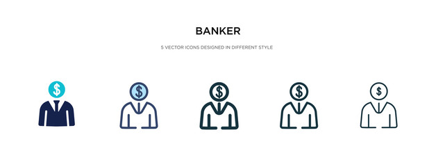 Sticker - banker icon in different style vector illustration. two colored and black banker vector icons designed in filled, outline, line and stroke style can be used for web, mobile, ui