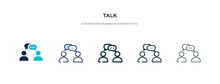 Talk Icon In Different Style Vector Illustration. Two Colored And Black Talk Vector Icons Designed In Filled, Outline, Line And Stroke Style Can Be Used For Web, Mobile, Ui