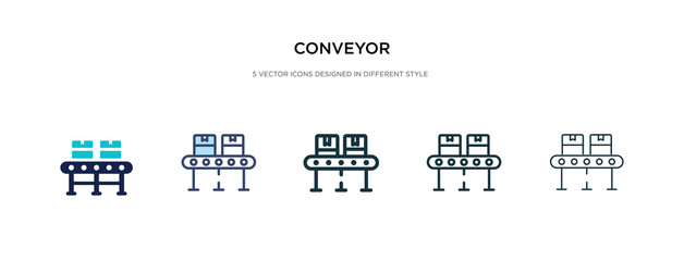 Wall Mural - conveyor icon in different style vector illustration. two colored and black conveyor vector icons designed in filled, outline, line and stroke style can be used for web, mobile, ui