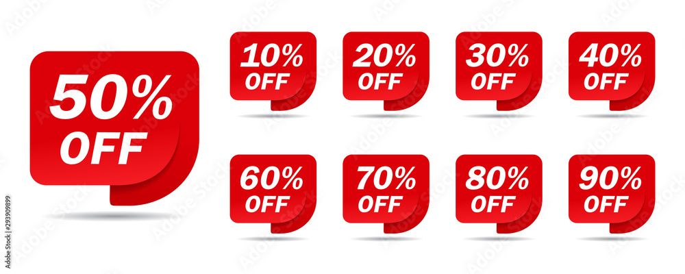 Discount Sale Off 50 10 40 30 60 70 80 90 Percent Set Sale Offer Emblem Badge Price Discount Number Flat Offer Stamp Sticker Clearance Sale Finance Product Emblem Vector Behang