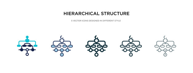 hierarchical structure icon in different style vector illustration. two colored and black hierarchical structure vector icons designed in filled, outline, line and stroke style can be used for web,