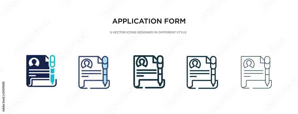 application form icon in different style vector illustration. two colored and black application form vector icons designed in filled, outline, line and stroke style can be used for web, mobile, ui - obrazy, fototapety, plakaty 