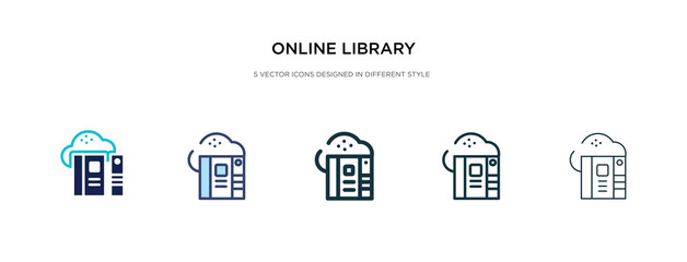 online library icon in different style vector illustration. two colored and black online library vector icons designed in filled, outline, line and stroke style can be used for web, mobile, ui