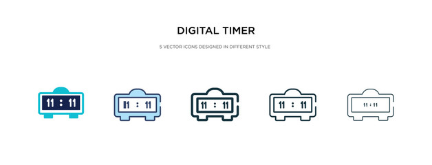 digital timer icon in different style vector illustration. two colored and black digital timer vector icons designed in filled, outline, line and stroke style can be used for web, mobile, ui