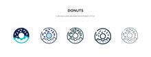 Donuts Icon In Different Style Vector Illustration. Two Colored And Black Donuts Vector Icons Designed In Filled, Outline, Line And Stroke Style Can Be Used For Web, Mobile, Ui