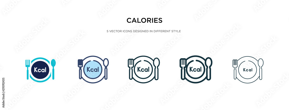 calories icon in different style vector illustration. two colored and black calories vector icons designed in filled, outline, line and stroke style can be used for web, mobile, ui - obrazy, fototapety, plakaty 