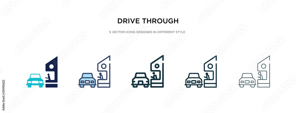 drive through icon in different style vector illustration. two colored and black drive through vector icons designed in filled, outline, line and stroke style can be used for web, mobile, ui - obrazy, fototapety, plakaty 