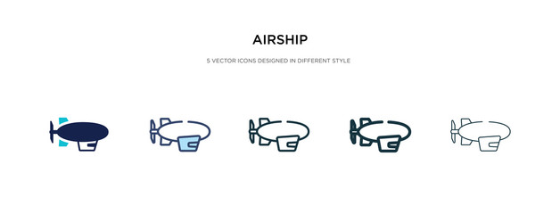 airship icon in different style vector illustration. two colored and black airship vector icons designed in filled, outline, line and stroke style can be used for web, mobile, ui