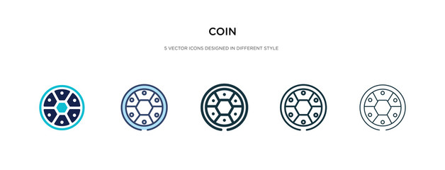 coin icon in different style vector illustration. two colored and black coin vector icons designed in filled, outline, line and stroke style can be used for web, mobile, ui