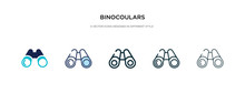 Binocoulars Icon In Different Style Vector Illustration. Two Colored And Black Binocoulars Vector Icons Designed In Filled, Outline, Line And Stroke Style Can Be Used For Web, Mobile, Ui