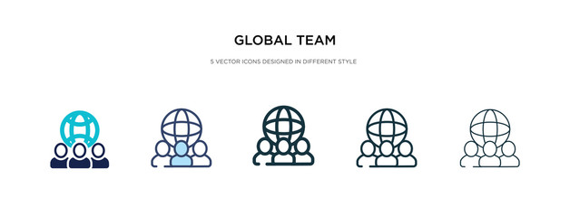 Wall Mural - global team icon in different style vector illustration. two colored and black global team vector icons designed in filled, outline, line and stroke style can be used for web, mobile, ui