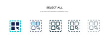 Select All Icon In Different Style Vector Illustration. Two Colored And Black Select All Vector Icons Designed In Filled, Outline, Line And Stroke Style Can Be Used For Web, Mobile, Ui