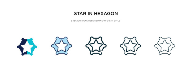 Sticker - star in hexagon of small triangles icon in different style vector illustration. two colored and black star in hexagon of small triangles vector icons designed filled, outline, line and stroke style