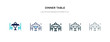 © zaurrahimov - dinner table icon in different style vector illustration. two colored and black dinner table vector icons designed in filled, outline, line and stroke style can be used for web, mobile, ui