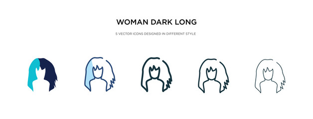 woman dark long hair icon in different style vector illustration. two colored and black woman dark long hair vector icons designed in filled, outline, line and stroke style can be used for web,