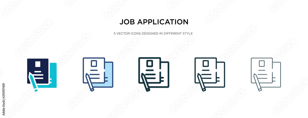 job application icon in different style vector illustration. two colored and black job application vector icons designed in filled, outline, line and stroke style can be used for web, mobile, ui - obrazy, fototapety, plakaty 